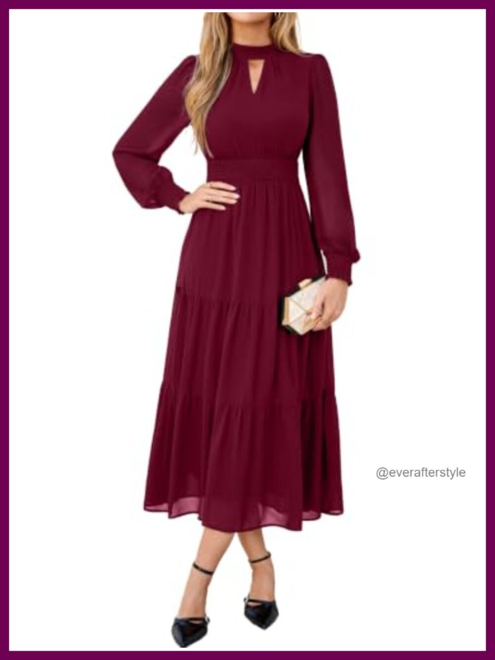 Chiffon Long Sleeve Maxi Dress Semi Formal Wedding Guest